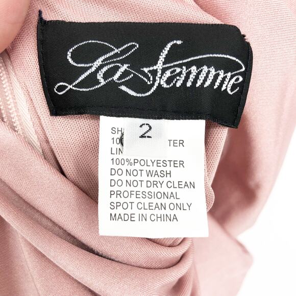 LA FEMME 29848 Jersey Long Gown 2 Pink Mauve Faux Wrap V Neck Prom Dress NWT - Picture 14 of 16